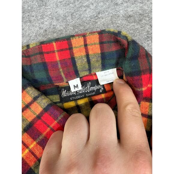 VTG 90s Marshall Field Company Flannel Plaid Button Up Shirt Mens M Green Yellow - Picture 3 of 8